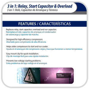 Appli Parts Relay de Arranque, Capacitor y Termico Kit 3 en 1 RCO-410 remplazo para compresores de capacidad entre 1/4 y 1/3hp 115V UL SA44719 APTO-410