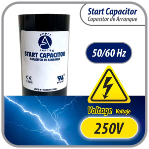 Appli Parts CON-189-250 Capacitor de Arranque 189-227 MFD (microfaradios) uF, 250 VAC. Universal para Motores Electricos, condensador de arranque de 3.7 cm de Diametro, 8.6 cm de Alto