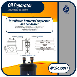 Appli Parts APOS-559011 1-3/8 in ODF Oil Separator, compatible with CFC,HCFC,HFC,R22,R407C,R502,R134a,R404A,R507, Working temperature 14 F to 266 F