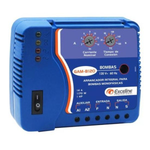 Arrancador Motores Monofasicos hasta 1HP 14Amp 110V Bornera Exceline GAM-B120