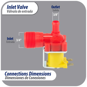 Appli Parts APVI-1111 Single Water Inlet 120 V Solenoid Valve for Refrigerators and Ice Makers, 50/60 Hz, 0.95 A, Inlet 3/4 in NPT Outlet 1/4 in