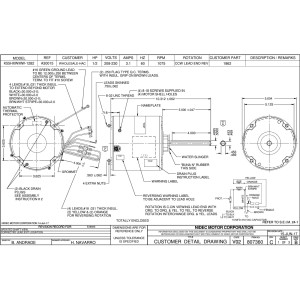 US Motors 1862 1/2 Hp 1075 rpm, 6 poles, 1 shaft, TEAO Enclosure, 1 speed, 5.6 diameter, CCW, Lead End, Reversible, 208-230 V, 60 hz, 1 ph, 10 mfd/370 VAC Run Capacitor Not Included , K055WMW1282012B